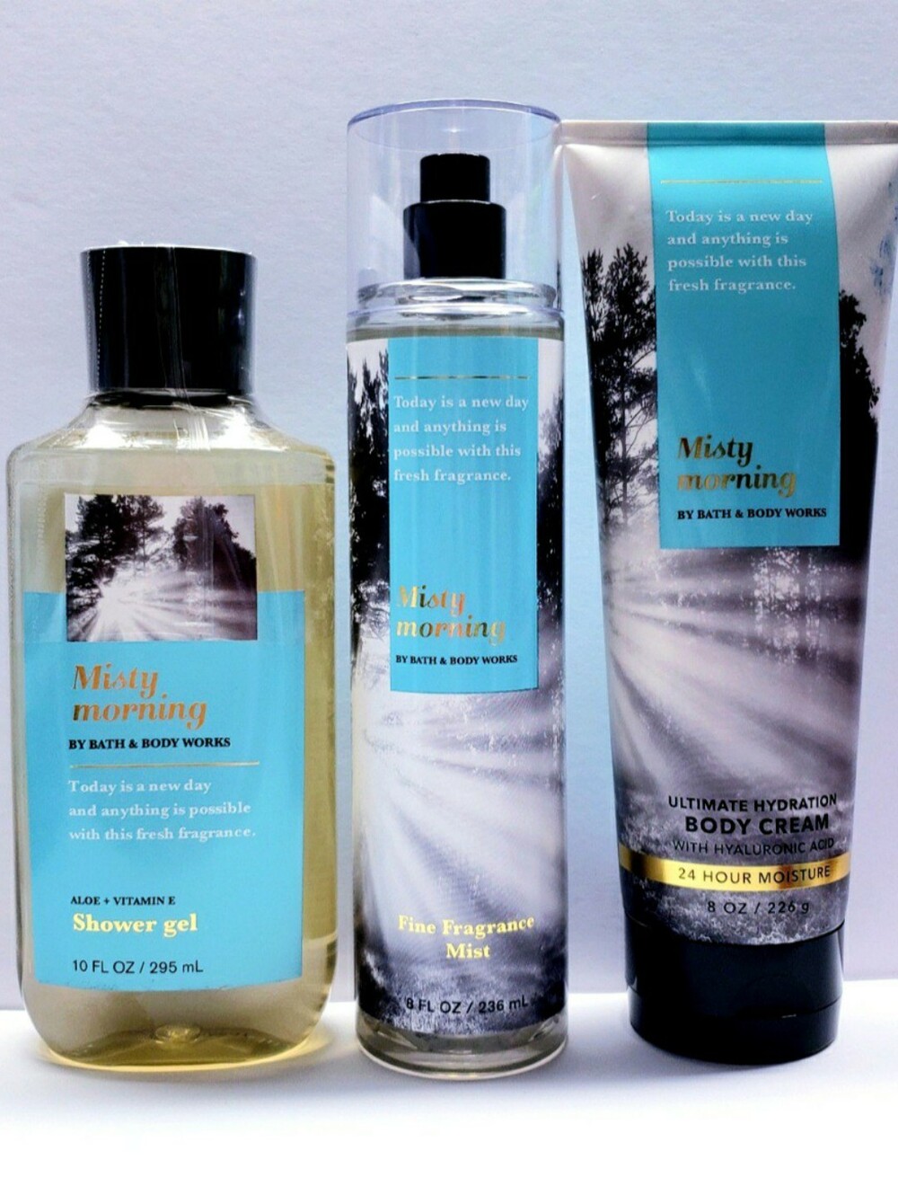 Bath & Body Works MISTY MORNING Body Cream, Body Wash, Fragrance Mist -3 pcs